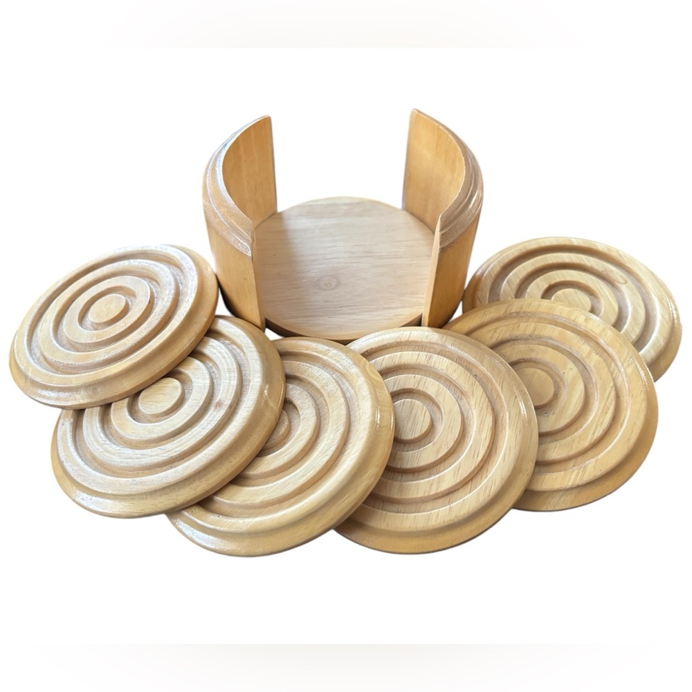 Vintage Art Deco styled Wooden Kamenstein Coaster set (7piece)